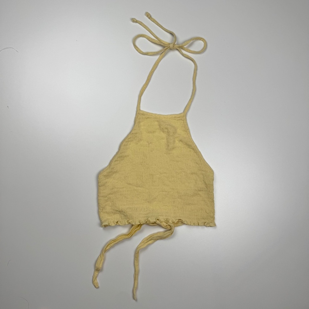 Pacsun Me to We Pastel Yellow Open Back Lettuce Trim Halter Top Size XXS